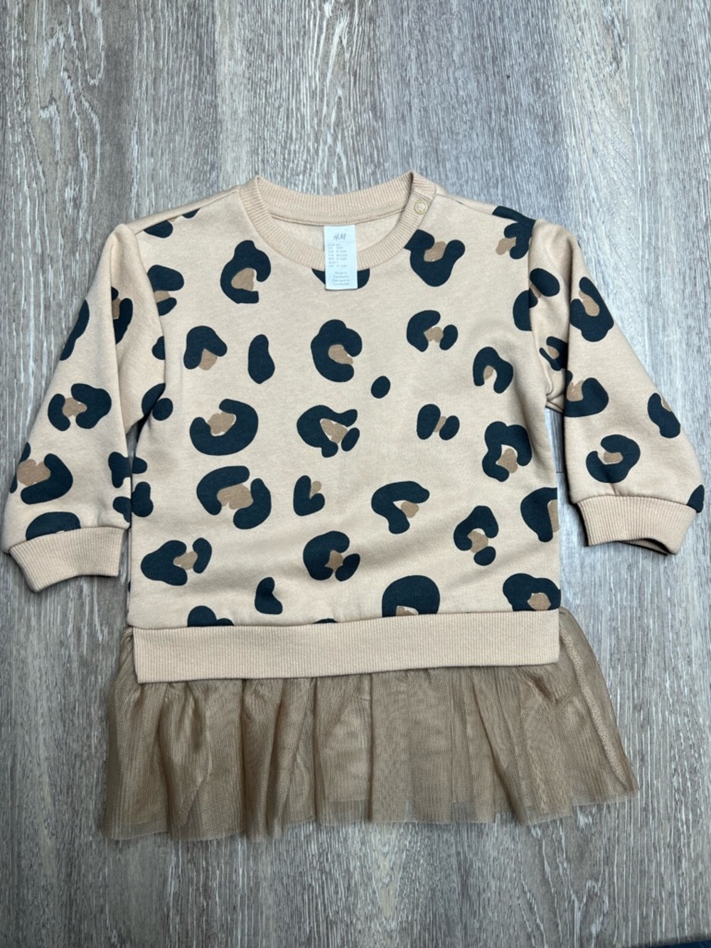 H&M Kids Beige Black Leopard Print Sweatshirt Dress Tulle Skirt 12M EUC